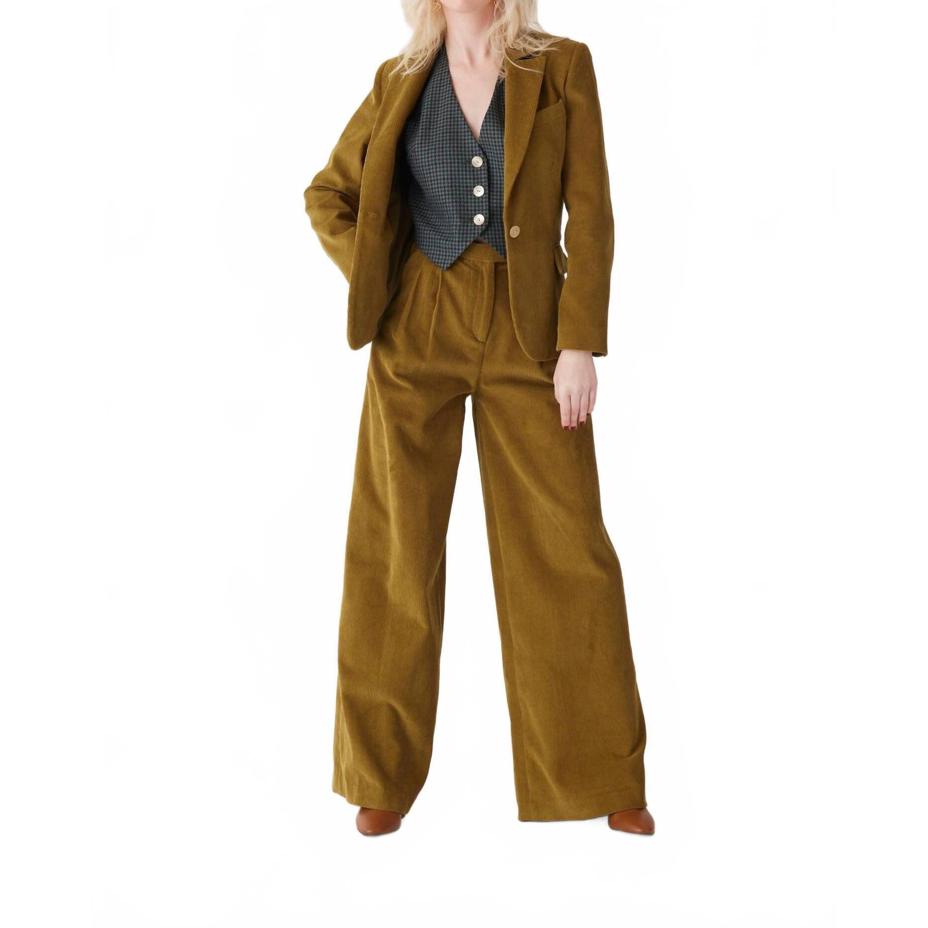New Rose Velvet Amandine Wide Leg Corduroy Pants In Fine Wale